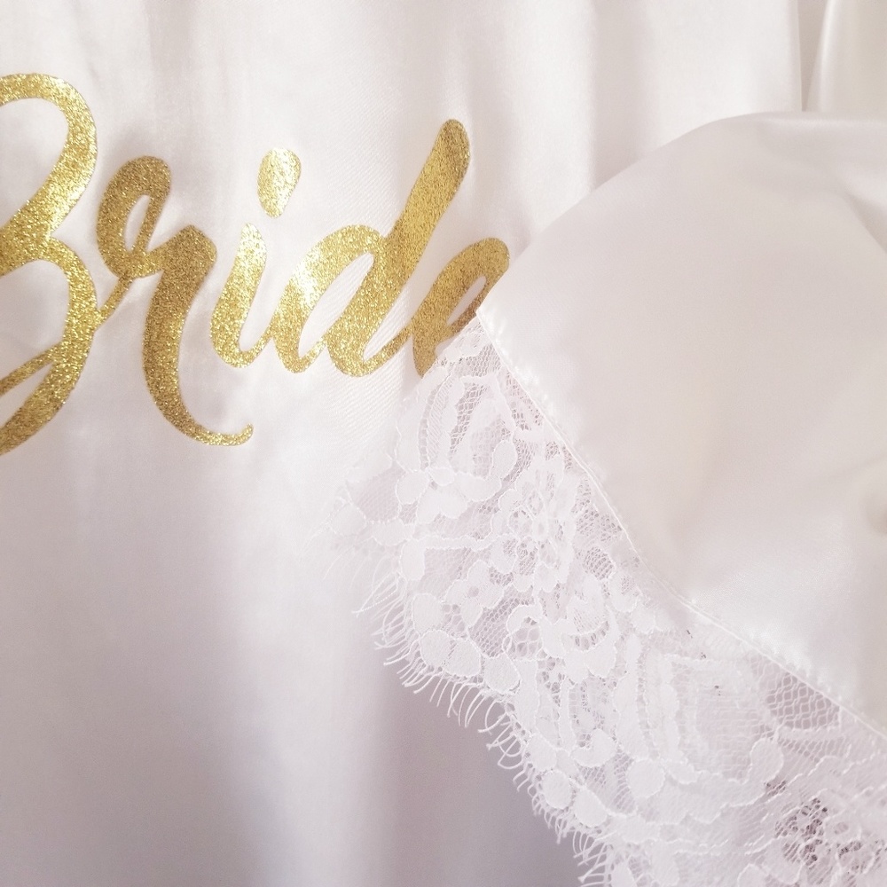 "Bride" Satin Wedding Party Robe with Gold Glitter